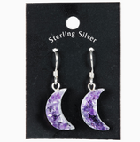 Sterling Silver and Amethyst Druzy Small Moon Earrings
