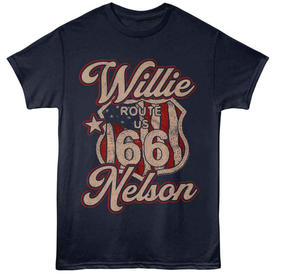 Willie Nelson Route 66 - Navy T-Shirt
