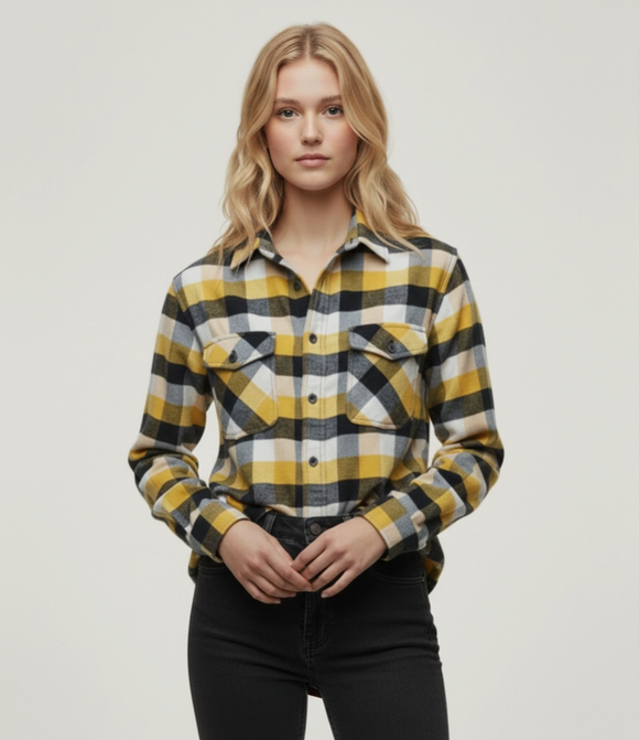 Yellow and Black - Flannel Long Sleeve Buffalo Plaid Shirt