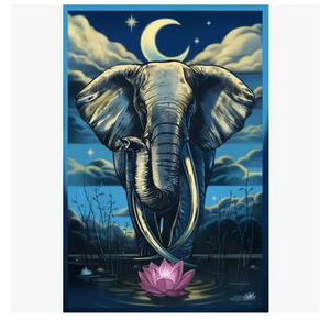 3D Elephant Lotus Tapestry