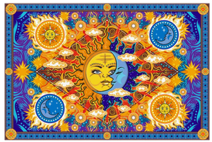 3D Fire Sun Moon Tapestry