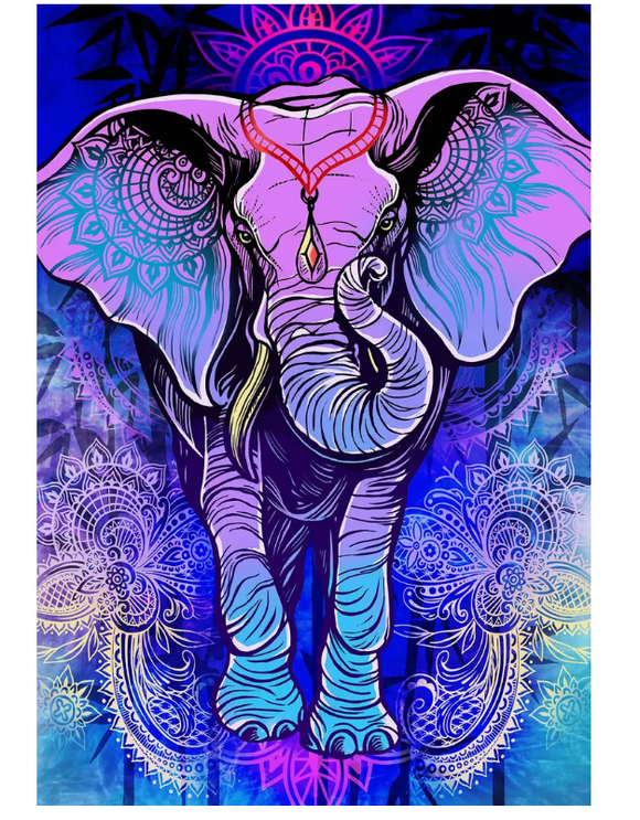 3D Purple Mandala Elephant Tapestry