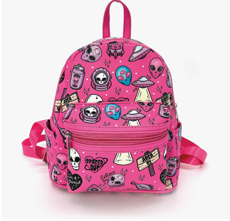 allintitle mini backpack bag Alien Collage Mini Backpack in Vinyl – Universe In The Clouds