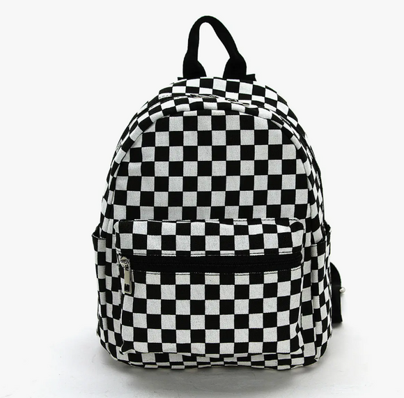 Black and White Checkered Canvas - Mini Backpack