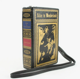 Alice in Wonderland Book - Clutch Cross Body Bag Black and Gold Vinyl