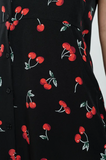 Cherry Print Black Dress With Pockets
