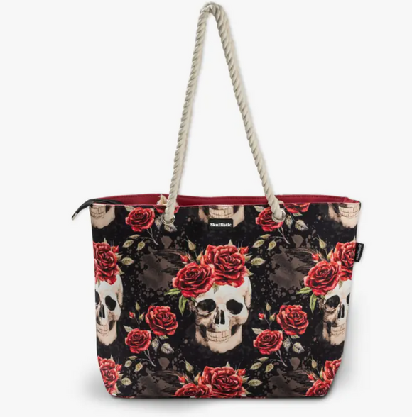 Skullistic Vintage Flower Skull Shoulder Beach Bag